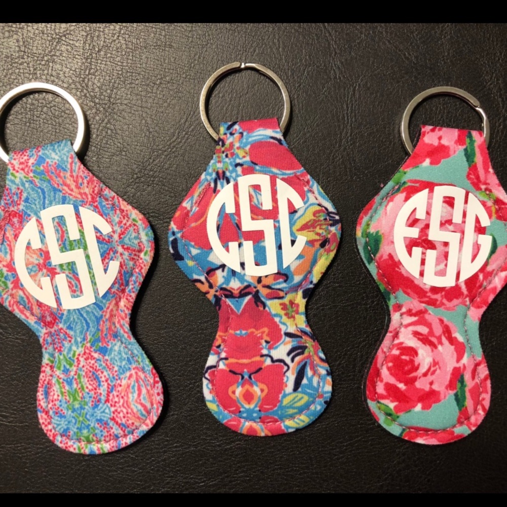 Monogram neoprene lip balm holder/Keychain